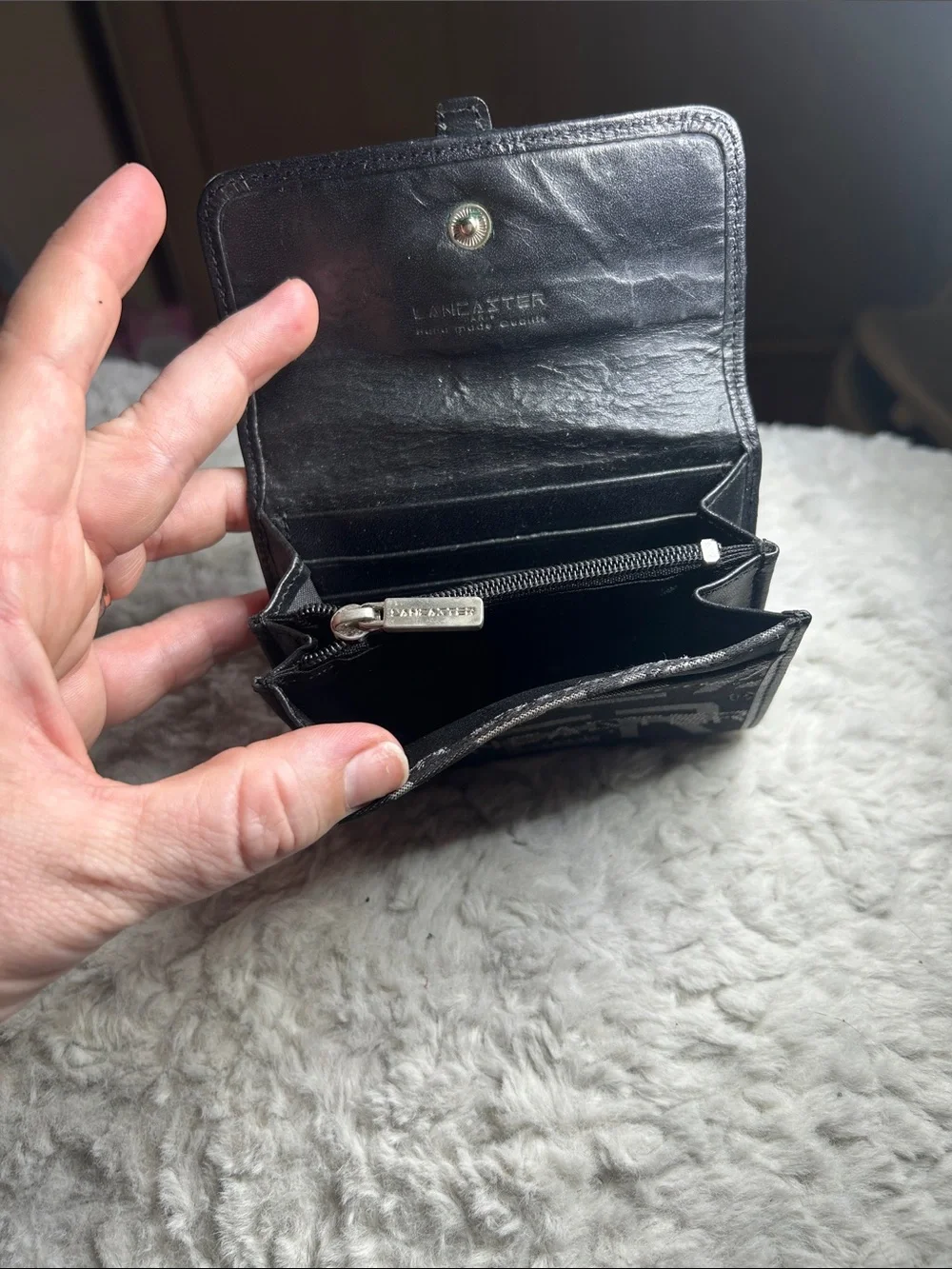 Black Logo-Pattern Card Wallet with Buckle Closure